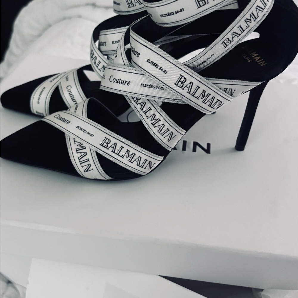 Balmain Strappy Black and White Heels